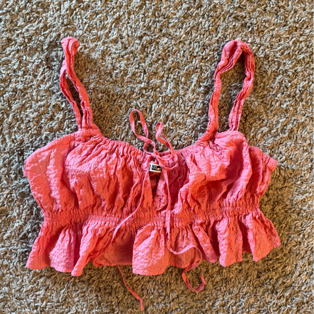 Ciao Lucia Coral Ruffled Crop Top